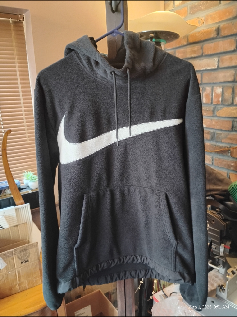 Nike Black Hoodie with Large White Swoosh Logo Unisex Size: Small